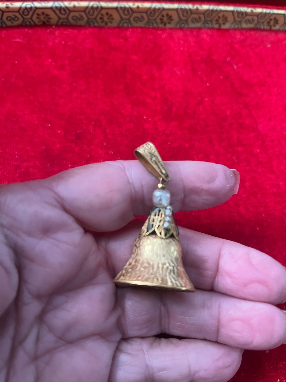 Gold-Tone Bell Pendant Necklace with Pearl Accent - Unbranded